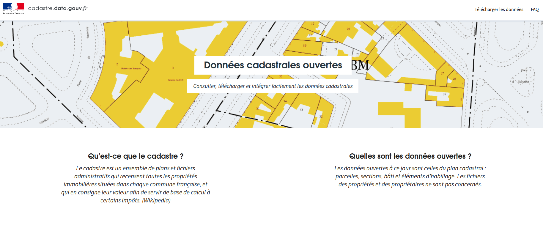 Page d'accueil de cadastre.data.gouv